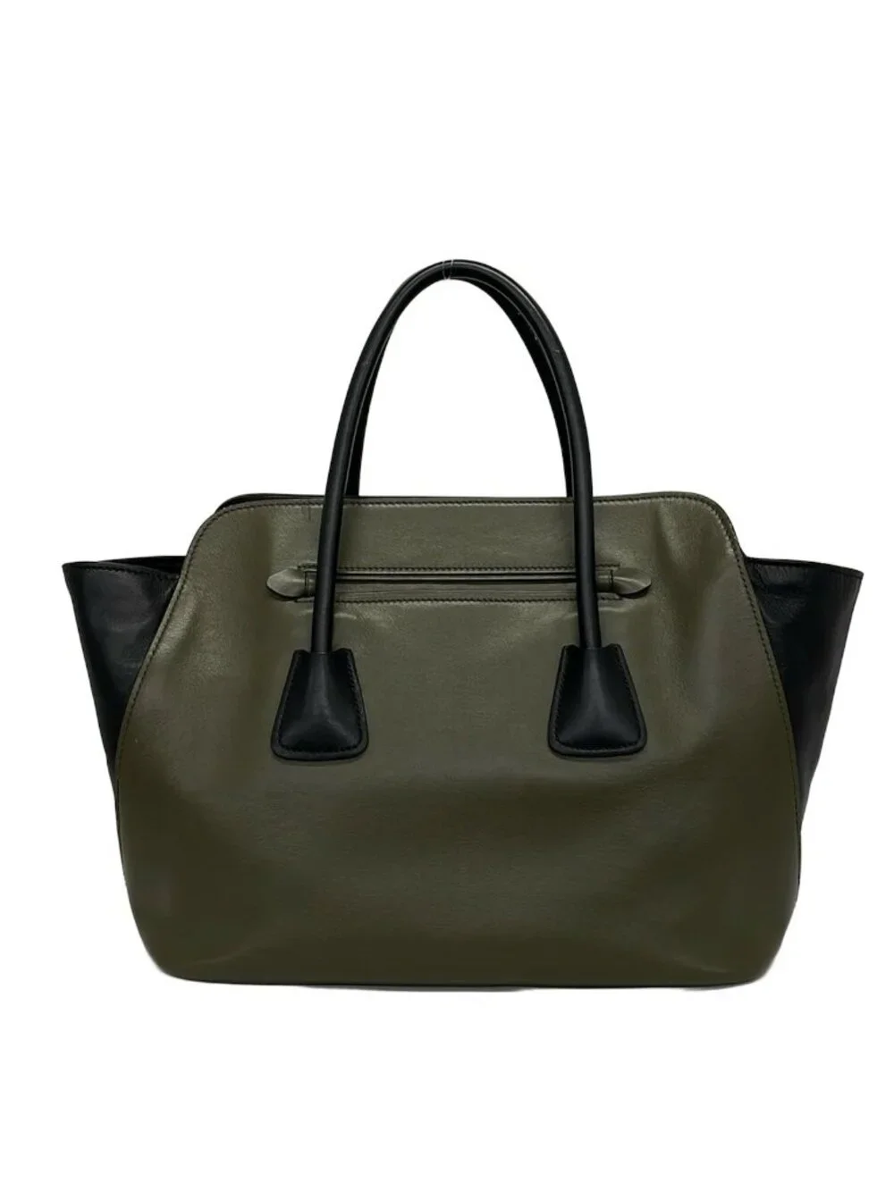 Prada Tote Khaki Black Leather